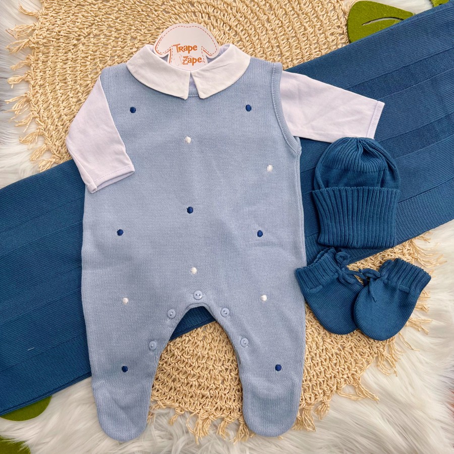 Saída de Maternidade Serenity - Azul Jeans e Azul Bebê